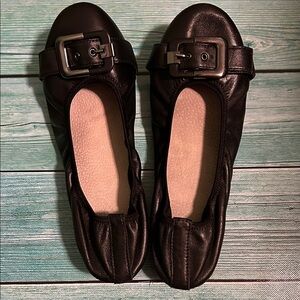 Black Leather Ballet Flats with Buckle